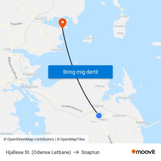 Hjallese St. (Odense Letbane) to Snaptun map