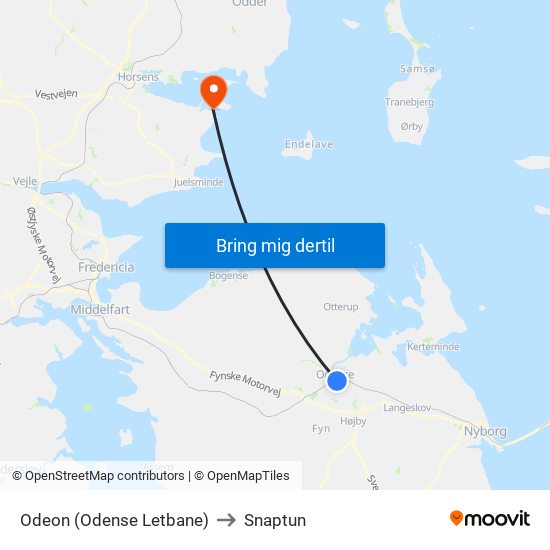 Odeon (Odense Letbane) to Snaptun map