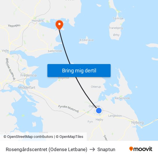 Rosengårdscentret (Odense Letbane) to Snaptun map