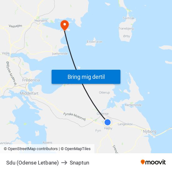 Sdu (Odense Letbane) to Snaptun map