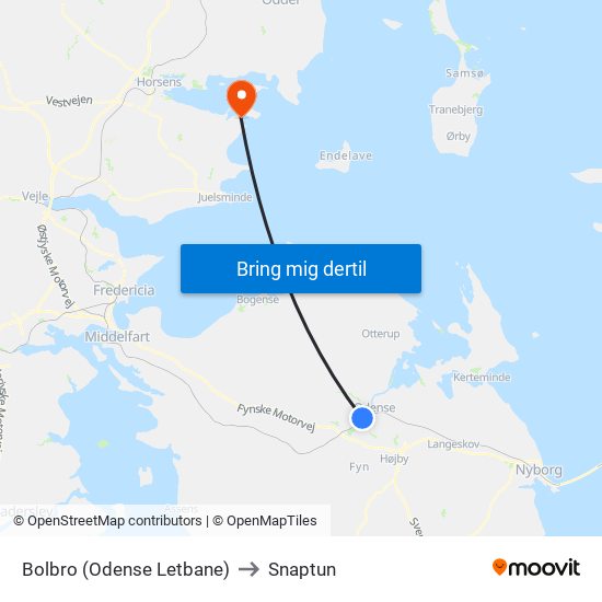 Bolbro (Odense Letbane) to Snaptun map