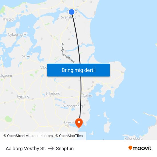 Aalborg Vestby St. to Snaptun map