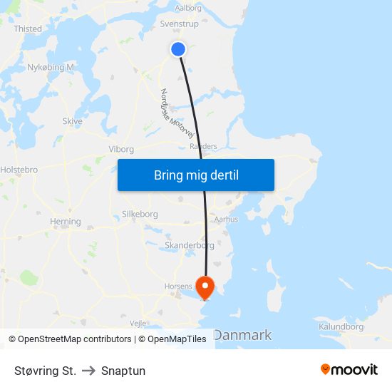 Støvring St. to Snaptun map