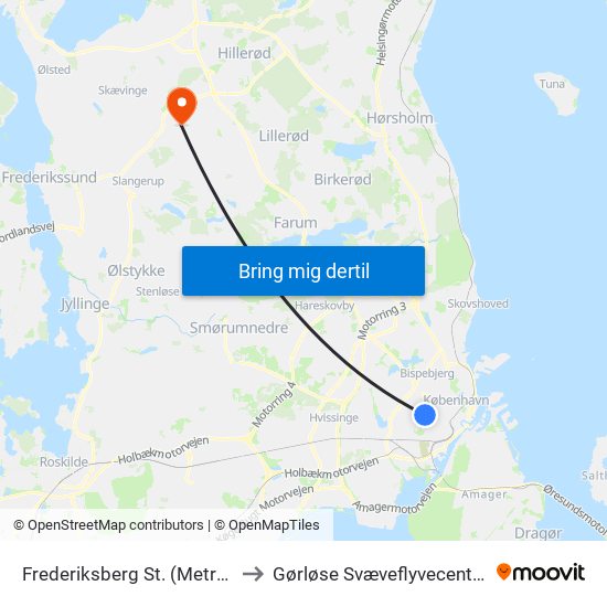 Frederiksberg St. (Metro) to Gørløse Svæveflyvecenter map