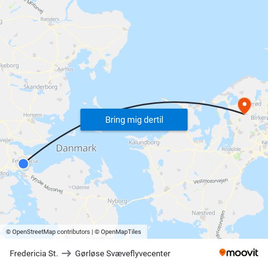 Fredericia St. to Gørløse Svæveflyvecenter map