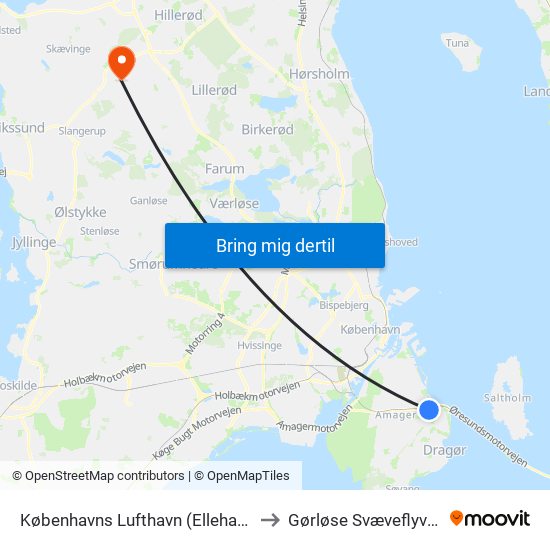 Københavns Lufthavn (Ellehammersvej) to Gørløse Svæveflyvecenter map