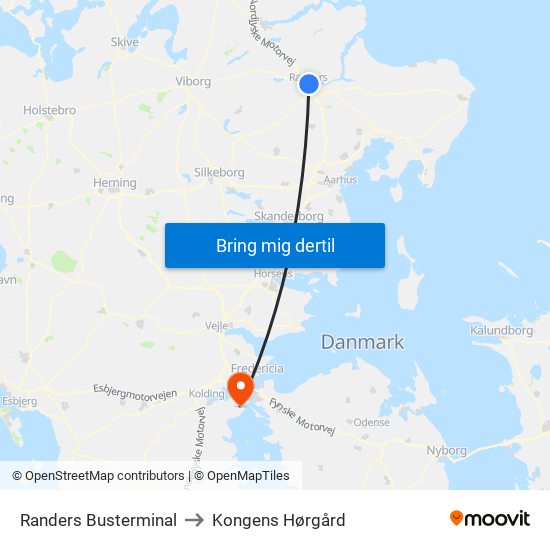 Randers Busterminal to Kongens Hørgård map