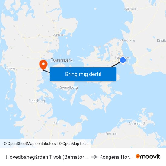 Hovedbanegården Tivoli (Bernstorffsgade) to Kongens Hørgård map