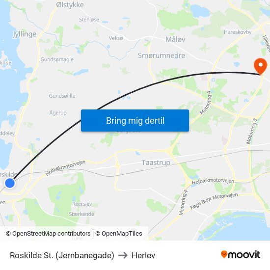 Roskilde St. (Jernbanegade) to Herlev map