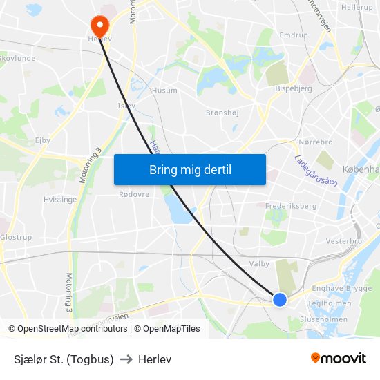 Sjælør St. (Togbus) to Herlev map