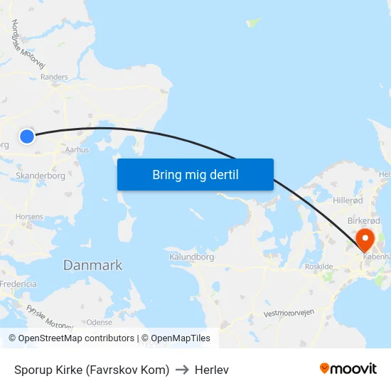 Sporup Kirke (Favrskov Kom) to Herlev map