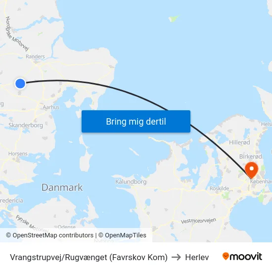 Vrangstrupvej/Rugvænget (Favrskov Kom) to Herlev map