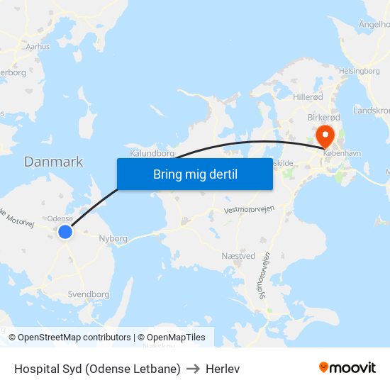Hospital Syd (Odense Letbane) to Herlev map