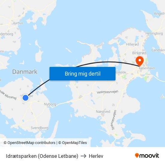 Idrætsparken (Odense Letbane) to Herlev map