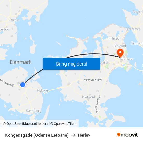 Kongensgade (Odense Letbane) to Herlev map