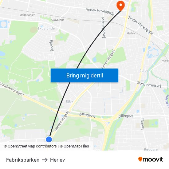 Fabriksparken to Herlev map