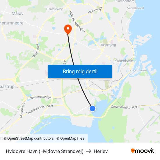 Hvidovre Havn (Hvidovre Strandvej) to Herlev map