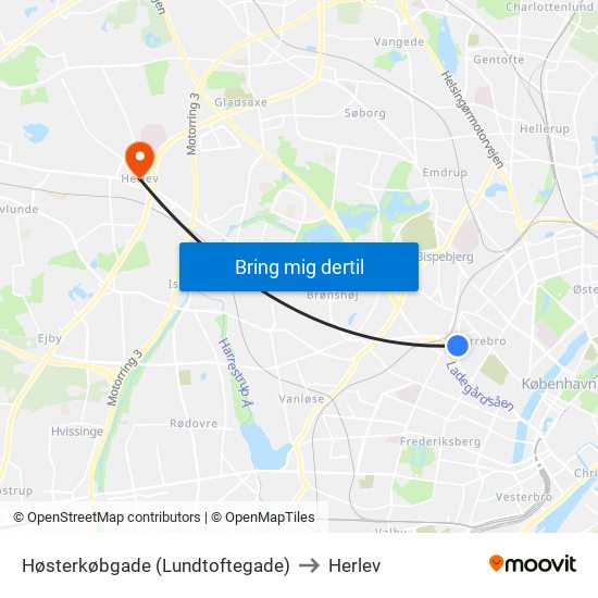 Høsterkøbgade (Lundtoftegade) to Herlev map