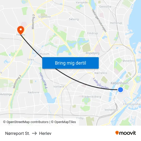 Nørreport St. to Herlev map