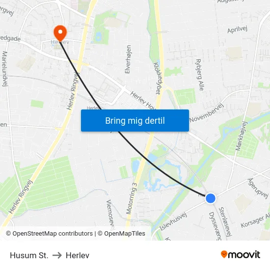 Husum St. to Herlev map