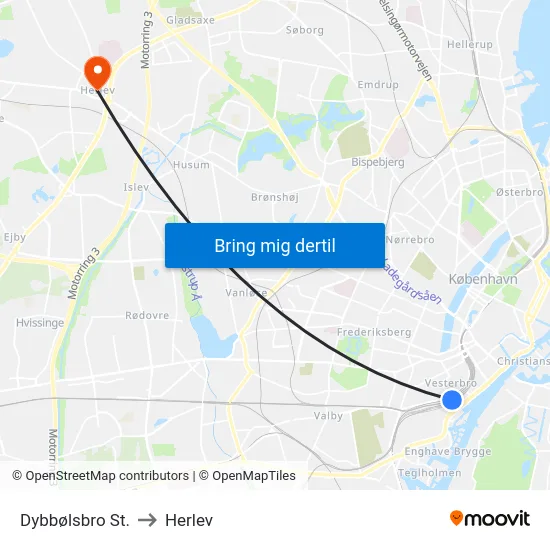 Dybbølsbro St. to Herlev map