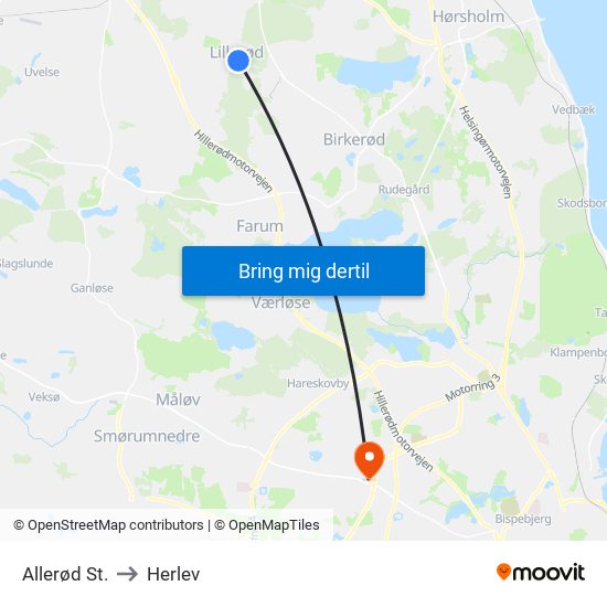 Allerød St. to Herlev map