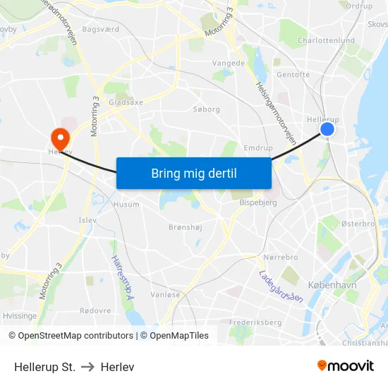 Hellerup St. to Herlev map