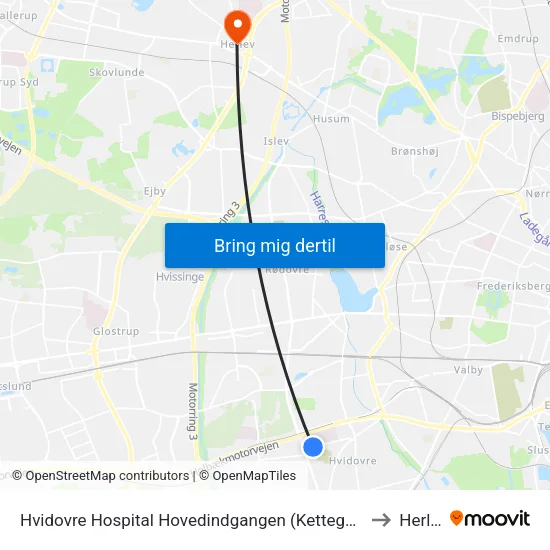 Hvidovre Hospital Hovedindgangen (Kettegård Allé) to Herlev map