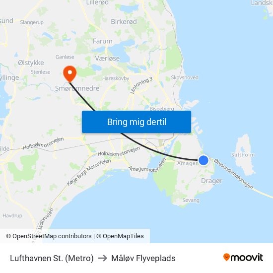 Lufthavnen St. (Metro) to Måløv Flyveplads map