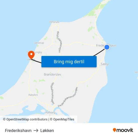 Frederikshavn to Løkken map