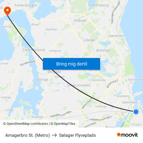 Amagerbro St. (Metro) to Sølager Flyveplads map