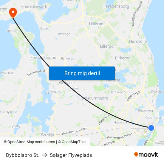 Dybbølsbro St. to Sølager Flyveplads map