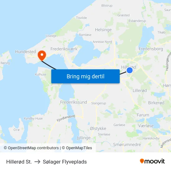 Hillerød St. to Sølager Flyveplads map