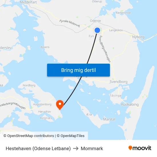 Hestehaven (Odense Letbane) to Mommark map