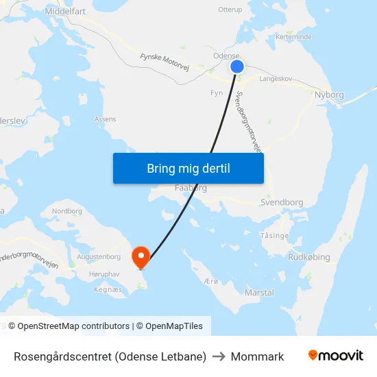 Rosengårdscentret (Odense Letbane) to Mommark map