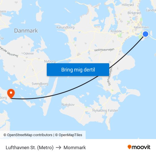 Lufthavnen St. (Metro) to Mommark map