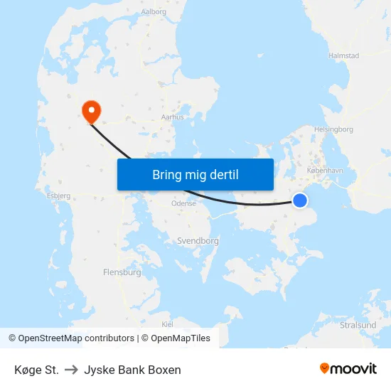 Køge St. to Jyske Bank Boxen map