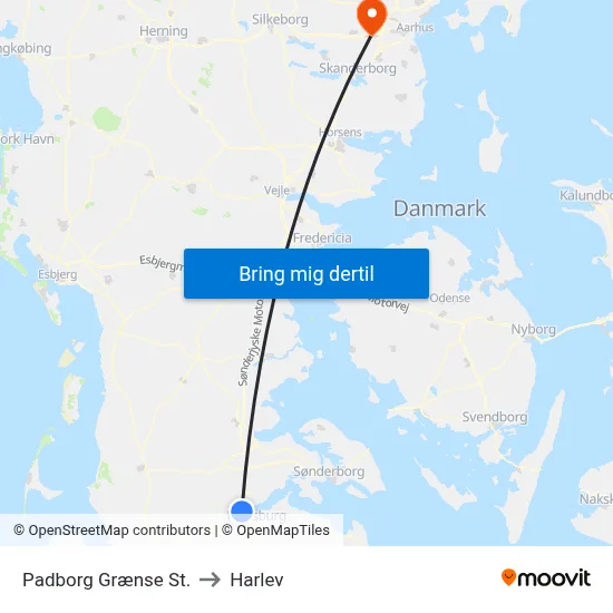 Padborg Grænse St. to Harlev map