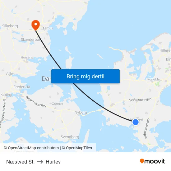 Næstved St. to Harlev map