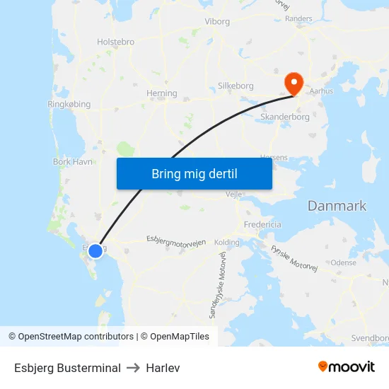 Esbjerg Busterminal to Harlev map