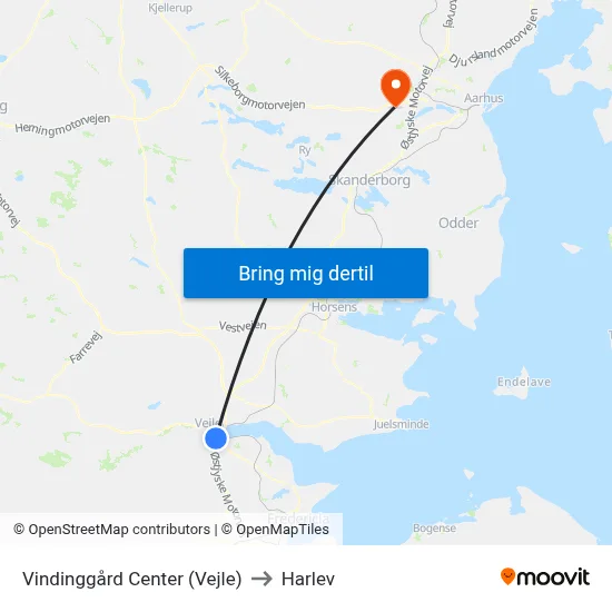 Vindinggård Center (Vejle) to Harlev map