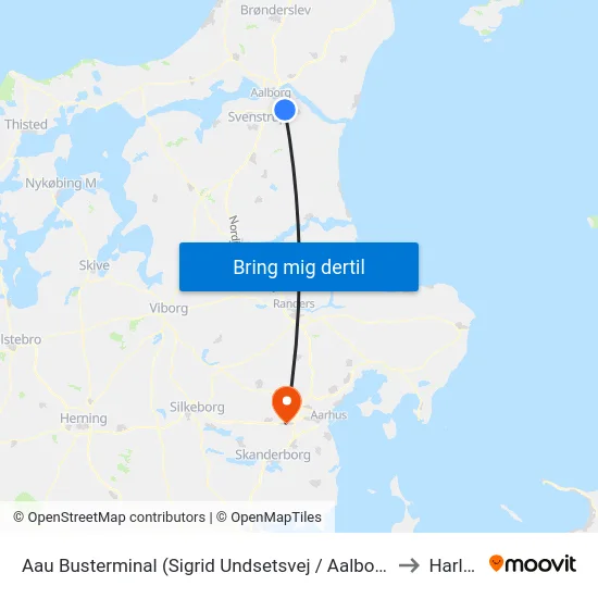 Aau Busterminal (Sigrid Undsetsvej / Aalborg) to Harlev map