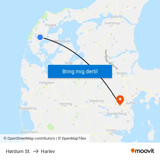 Hørdum St. to Harlev map