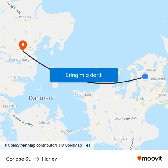 Gørløse St. to Harlev map