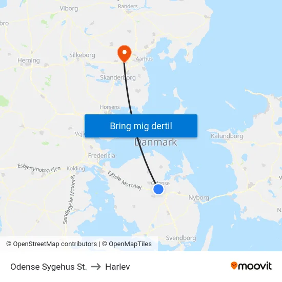 Odense Sygehus St. to Harlev map