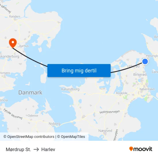 Mørdrup St. to Harlev map