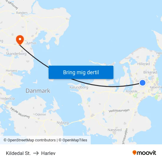 Kildedal St. to Harlev map