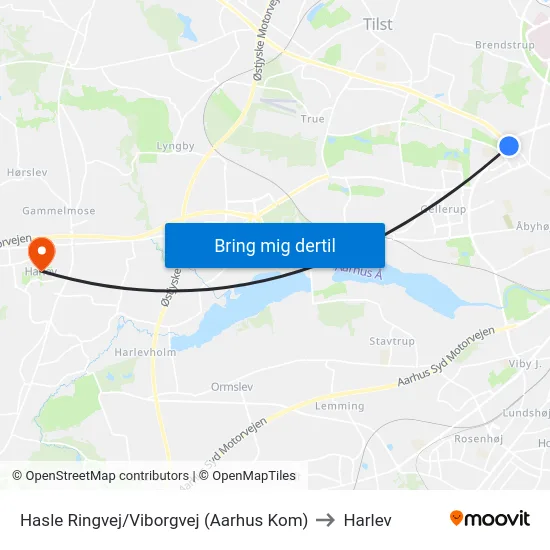 Hasle Ringvej/Viborgvej (Aarhus Kom) to Harlev map