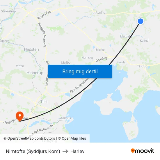 Nimtofte (Syddjurs Kom) to Harlev map
