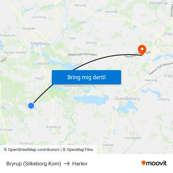 Bryrup (Silkeborg Kom) to Harlev map